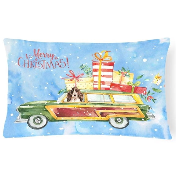 Merry Christmas Brown Parti Cocker Spaniel Canvas Fabric Decorative Pillow