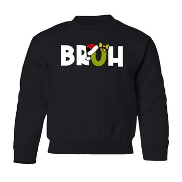 Merry Christmas Bruh Santa Hat Xmas Party Youth Crewneck Sweatshirt (Black, Youth Small)