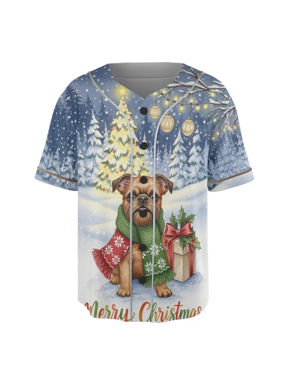 Merry Christmas Brussels Griffon Snowy Winter with Gifts Tree Decorations All Over Print 3D Baseball Shirt Griff Dog Lover Softball Sport - 12020