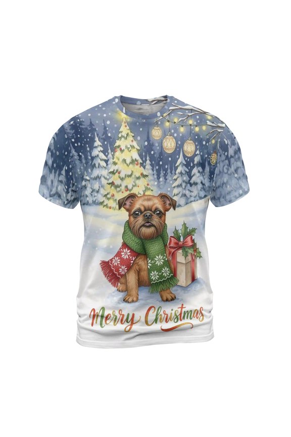 Merry Christmas Brussels Griffon Snowy Winter with Gifts Tree Decorations All Over Print 3D Shirt Unisex Merch Griff Dog Lover - 12020