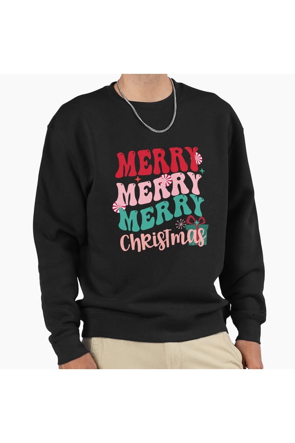 Merry Christmas Bubble Letters Graphic Unisex Sweatshirt Retro Vintage Text Art G27509, Up to Size 5XL