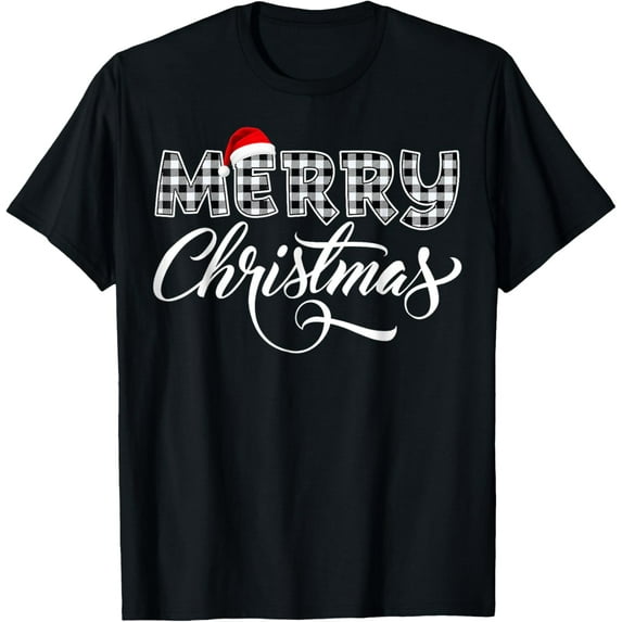 Merry Christmas Buffalo Black and White Plaid for Men Women T-Shirt