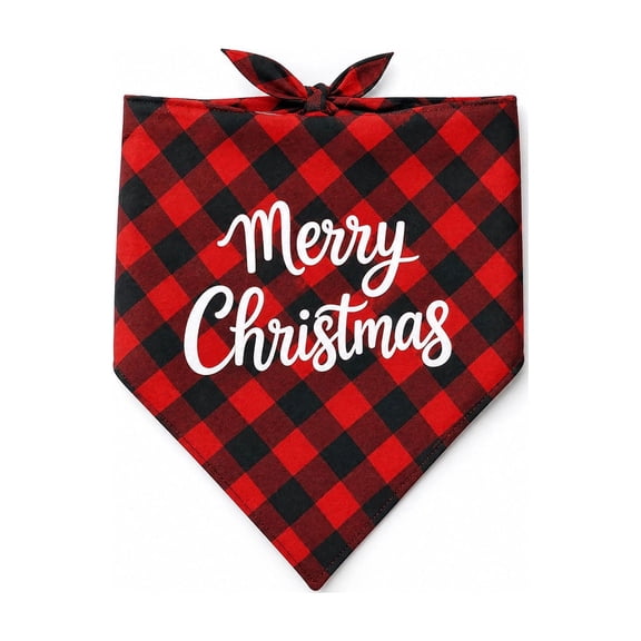 Merry Christmas Buffalo Plaid Dog Bandana Neck Scarf Checkered Pet Festive Dress Up for Holiday Photo Shoot