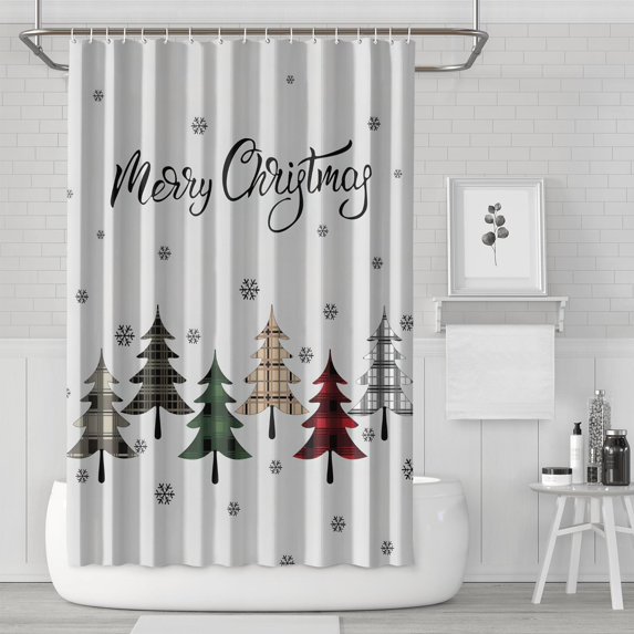 Merry Christmas Buffalo Plaid Tree Shower Curtains,Washable Show Curtain with Hooks Vintage Polyester Fabric Curtains for Thanksgiving Day Fall Party Home Decor