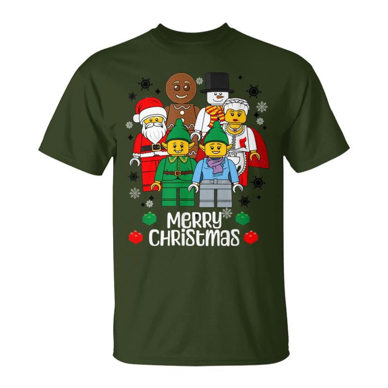 Merry Christmas Building Bricks Santa Elf Snowman Figures TShirt