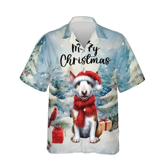 Merry Christmas Bull Terrier Enjoys Woofmas Winter Xmas Holiday Hawaiian Shirt Breathable Summer Unisex Merch Bully Dog Lovers Gifts Idea - 02022