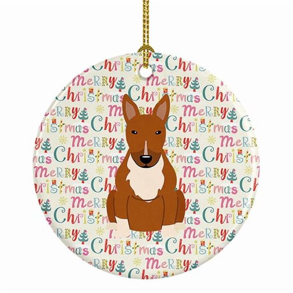 Merry Christmas Bull Terrier Red Ceramic Ornament 2.8 in x 2.8 in