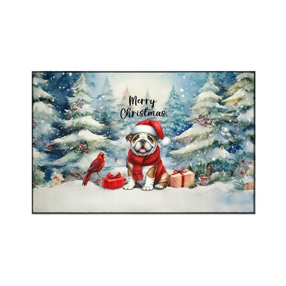 Merry Christmas Bulldog Enjoys Woofmas Winter Xmas Holiday Indoor Rug Dog Lover Gifts Idea Carpet Living Bed Room Sofa Home Decor - 02022