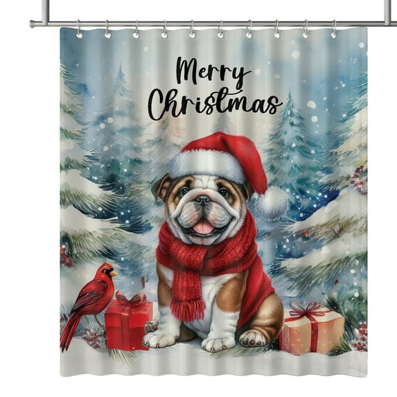 Merry Christmas Bulldog Enjoys Woofmas Winter Xmas Holiday Shower Curtain Dog Lover Gifts Idea Waterproof Bathroom Bathtub Curtain - 02022
