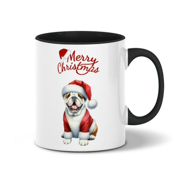 Merry Christmas Bulldog Santa Hat Xmas Tree Winter Holiday 11oz Accent Two-tone Mug Dog Lover Gifts Idea Coffee Tea Cup - 01013