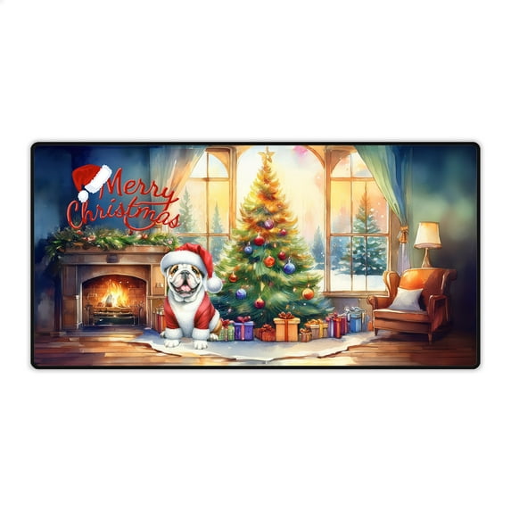 Merry Christmas Bulldog Santa Hat Xmas Tree Winter Holiday Desk Mat Full Keyboard Mouse Pad Dog Lover Gifts Idea Large Mousepad - 01013