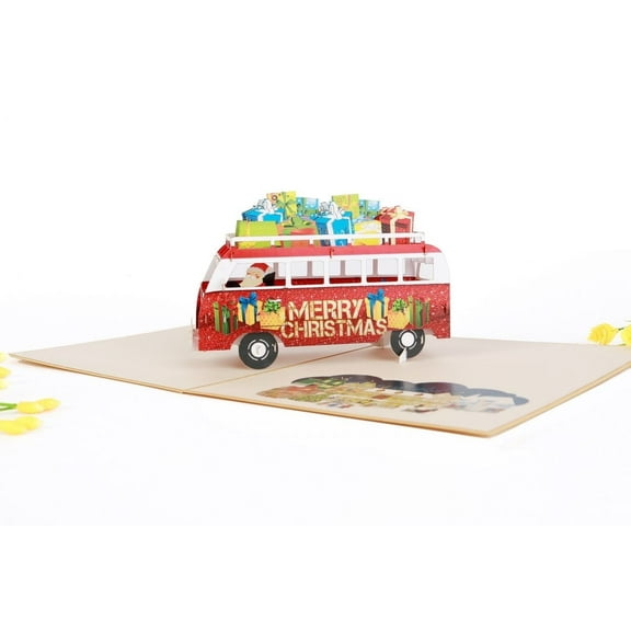 Santa Bus Christmas Pop Up Card – 3D Merry Christmas Greeting Card with Gifts | Handmade Holiday Card for Family, Friends & Kids – 6x8 Inches  With Love From Vietnam