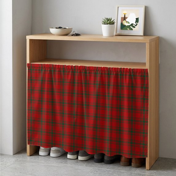 Merry Christmas Cabinet Curtain 35"Wx35"L, Dustproof Under Sink Skirt with Self Adhesive Tape, Xmas Red Green Plaid Checkered Cabinet Curtain Cover for Kitchen Sink, Bathroom Vanity, Laundry Room
