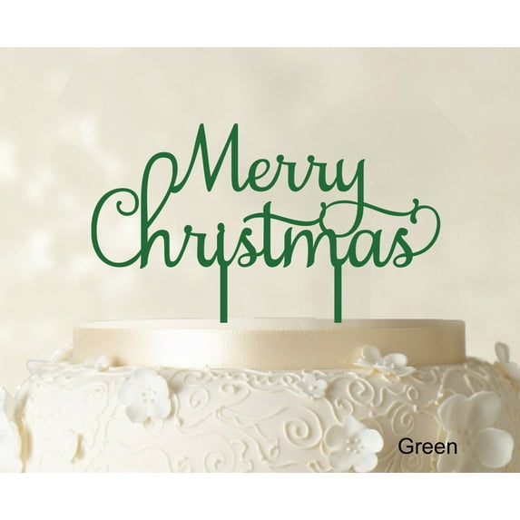 "Merry Christmas" Cake Topper Green Cake Topper Cake Decorations Color Option Available 6"-7" Inches Wide