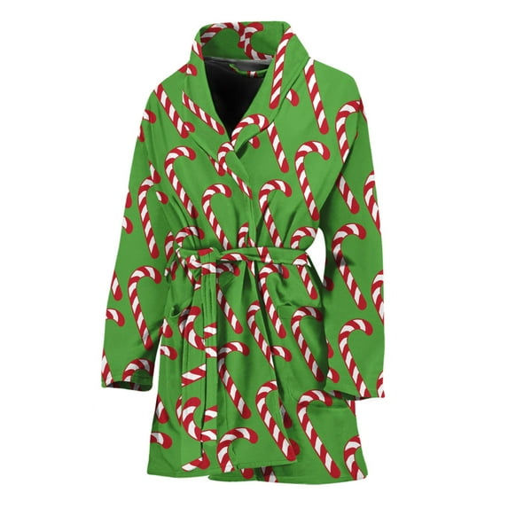 Merry Christmas Candy Cane Pattern Women Bathrobe One Size Univeral Fits, Jesus Christian Fashion Lightweight Plush Fleece Long Robe For Women