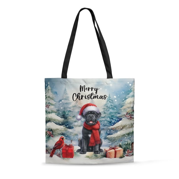 Merry Christmas Cane Corso Enjoys Woofmas Winter Xmas Holiday All Over Print 3D Canvas Tote Bag Italian Mastiff Dog Lover Gifts Idea Reusable Handbag - 02022