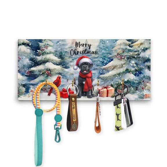 Merry Christmas Cane Corso Enjoys Woofmas Winter Xmas Holiday Wood Key Holder Italian Mastiff Dog Lover Gifts Idea Wall-mounted Key Rack Home Decor - 02022