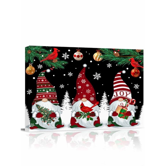 Merry Christmas Canvas Print Wall Art Framed Canvas Art Wall Decor Snowflakes Polka Dots Red Texture Pictures Painting Morden Artwork for Living Room Bedroom, Ready to Hang - 12"x16"