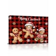 thumbnail image 1 of Merry Christmas Canvas Print Wall Art Xmas Cute Gingerbread Man White Gold Winter Snowflakes Red Plaid Pictures Painting Morden Artwork for Living Room Bedroom, Ready to Hang - 12"x16", 1 of 6