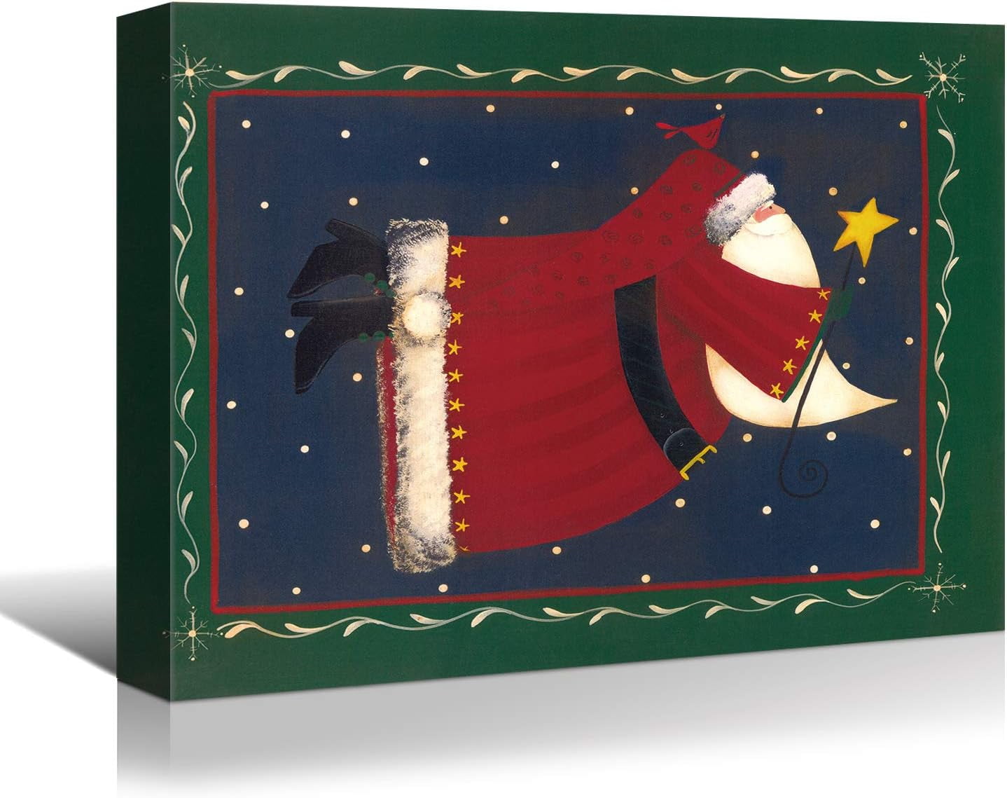 Merry Christmas Canvas Wall Art, 18x12 Inch Santa Claus on Dark Green