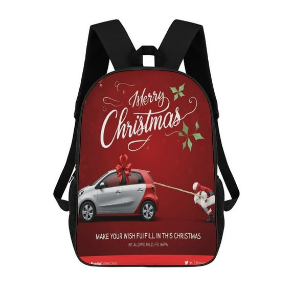 Merry Christmas Car Gift 3D Print 17in adolescent Backpack knapsack Laptop Laptop