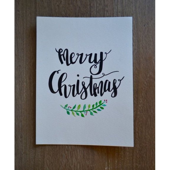 Merry Christmas Card  Handwritten Calligraphy Design with Greenery  Blank Inside, Envelope Included  Perfect Holiday Greeting for Friends and Family