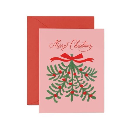 Merry Christmas Card with Mistletoe Design – Blank Inside for Personal Messages – Includes Red Envelope – Perfect for Holiday Greetings & Seasonal Wishes