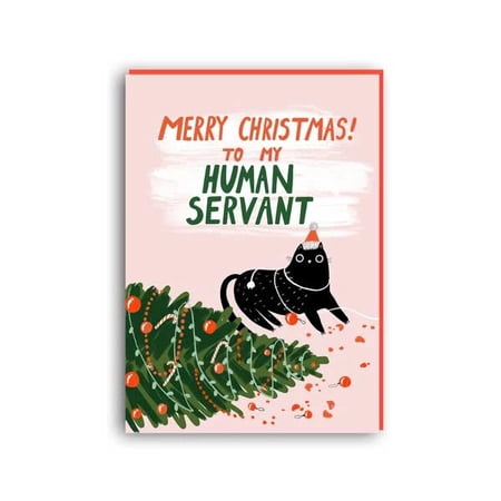 Merry Christmas Card for Pet Lovers – "To My Human Servant" Funny Cat Design – Envelope Included, Blank Inside – Perfect for Cat Owners and Holiday Greetings