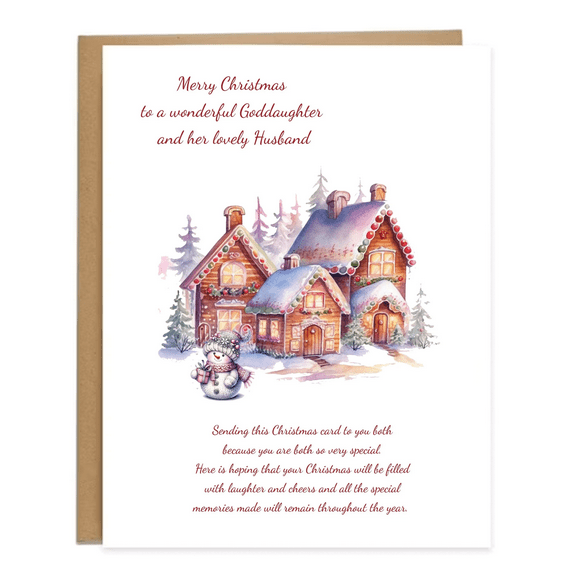 Merry Christmas Card for Goddaughter and Husband – Beautiful Watercolor Design, Heartfelt Message Inside – Perfect Holiday Card for Couples