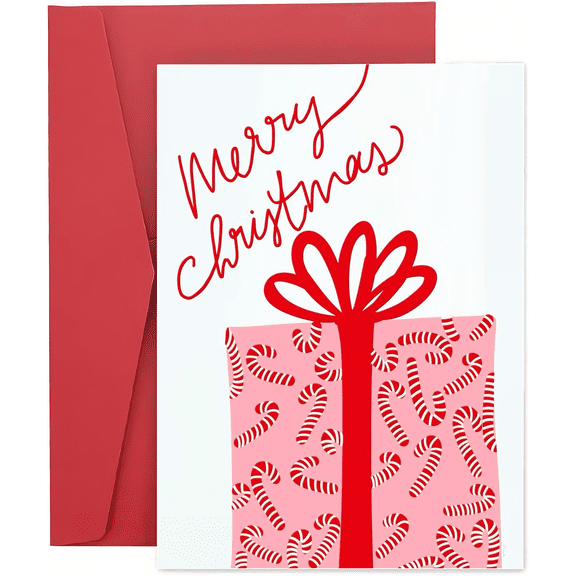 Merry Christmas Card with Candy Cane Design – Festive Gift Card with Red Envelope – Ideal for Holiday Greetings and Celebrations