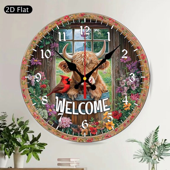 Merry Christmas Cardinal Birds Round Wall Clock Silent Winter Holiday Home Decor