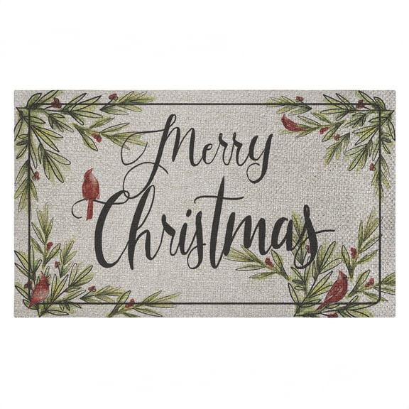 Merry Christmas Cardinals Outdoor Door Mat, design by Dogwood Portfolio, 18"x30"