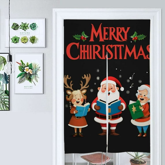Merry Christmas Carol Singers Door Curtain Nordic Living Room DoorCurtain Porch Partition Curtain Kitchen Rative Half Curtain