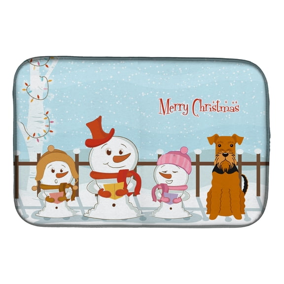 Merry Christmas Carolers Airedale Dish Drying Mat