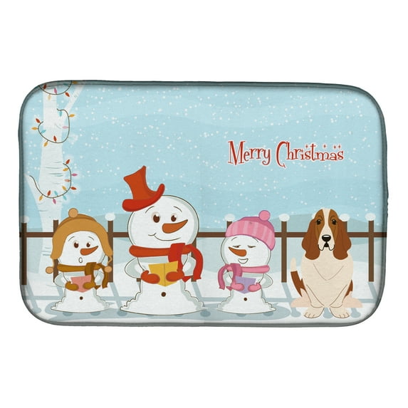 Merry Christmas Carolers Basset Hound Dish Drying Mat
