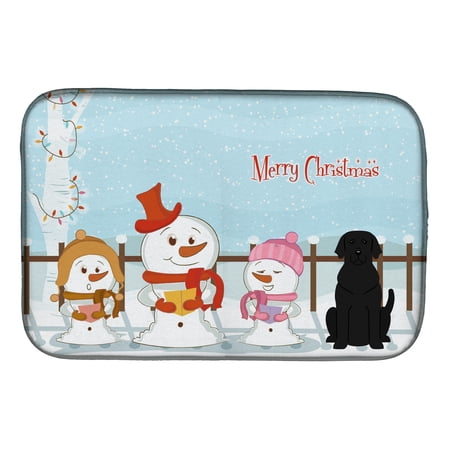 Merry Christmas Carolers Black Labrador Dish Drying Mat