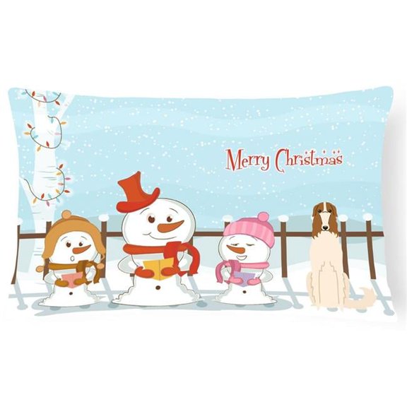 Merry Christmas Carolers Borzoi Canvas Fabric Decorative Pillow