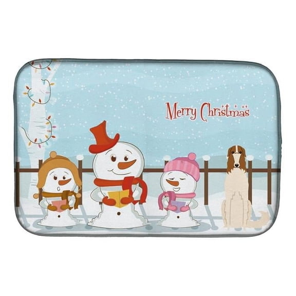 Merry Christmas Carolers Borzoi Dish Drying Mat