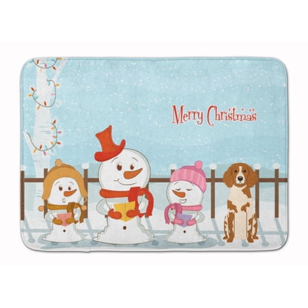 Merry Christmas Carolers Brittany Spaniel Machine Washable Memory Foam Mat