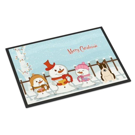 Merry Christmas Carolers Bull Terrier Dark Brindle Indoor or Outdoor Mat 18 x 0.25 x 27 in.