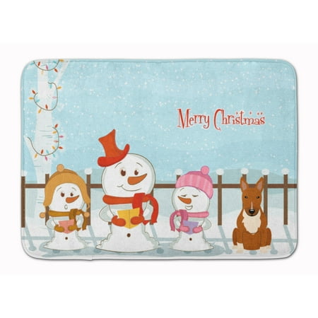 Merry Christmas Carolers Bull Terrier Red Machine Washable Memory Foam Mat