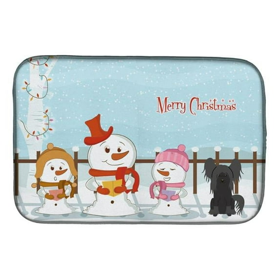 Merry Christmas Carolers Chinese Crested Black Dish Drying Mat
