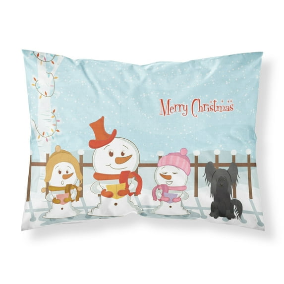 Merry Christmas Carolers Chinese Crested Black Fabric Standard Pillowcase