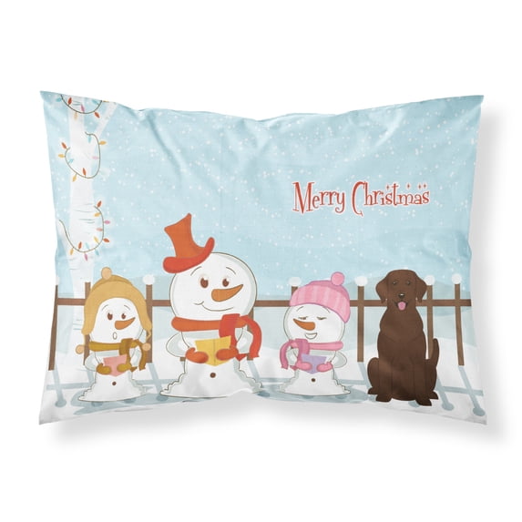 Merry Christmas Carolers Chocolate Labrador Fabric Standard Pillowcase