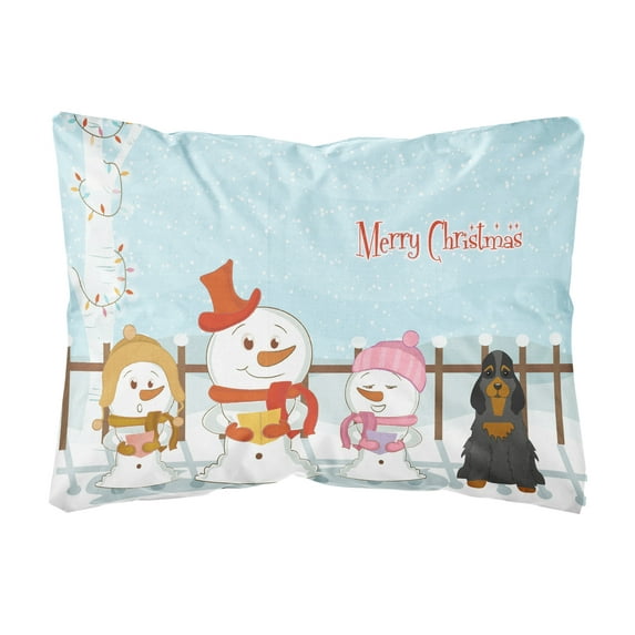 Merry Christmas Carolers Cocker Spaniel Black Tan Canvas Fabric Decorative Pillow