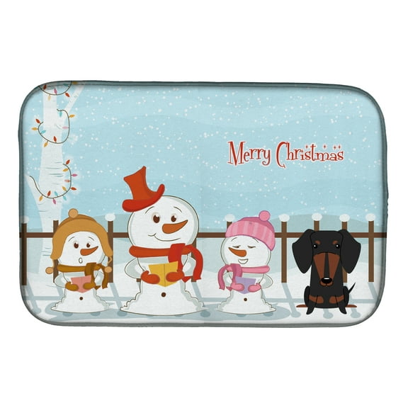 Merry Christmas Carolers Dachshund Black Tan Dish Drying Mat