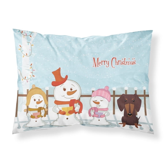 Merry Christmas Carolers Dachshund Chocolate Fabric Standard Pillowcase