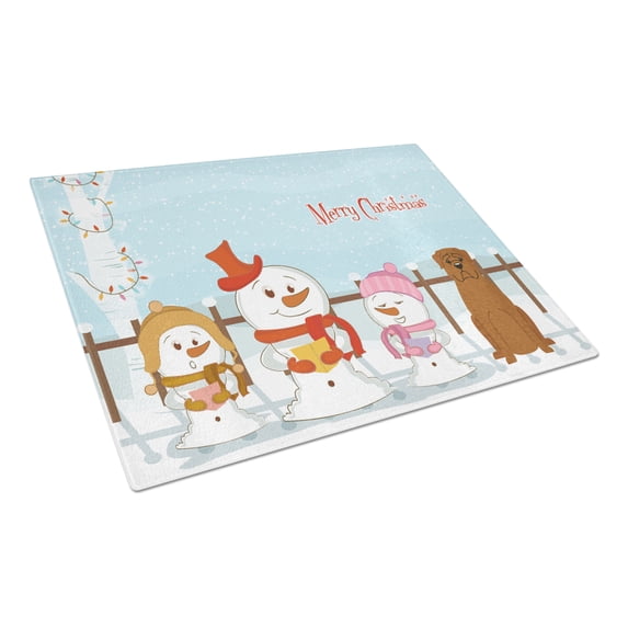 Merry Christmas Carolers Dogue de Bourdeaux Glass Cutting Board Large