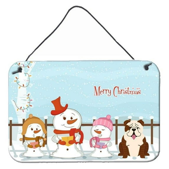 Merry Christmas Carolers English Bulldog Brindle White Wall or Door Hanging Prints