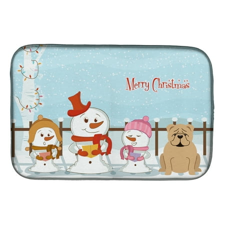 Merry Christmas Carolers English Bulldog Fawn Dish Drying Mat